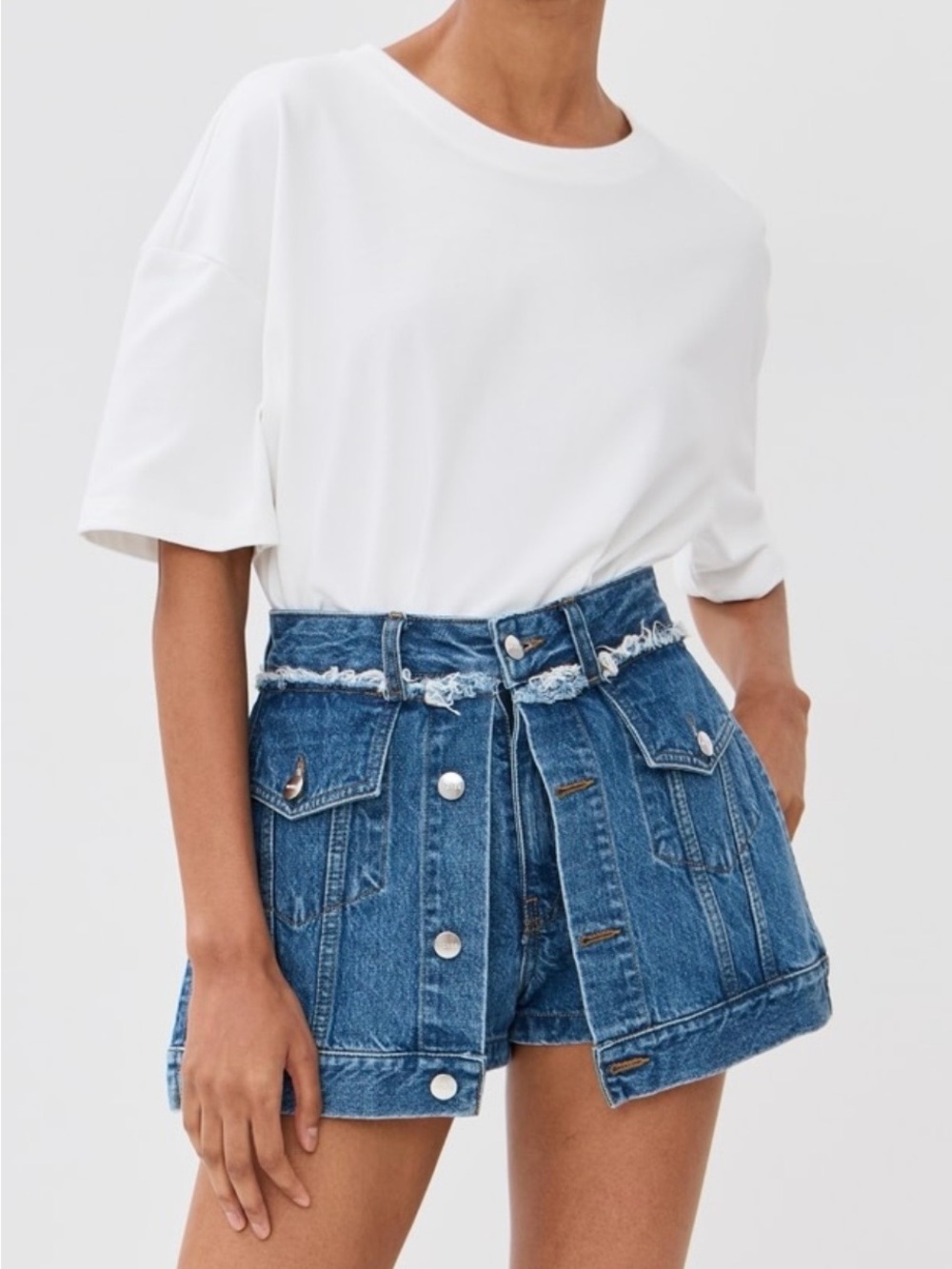 Monse High-Waist Distressed Denim Jacket Front Shorts Blue Size 6